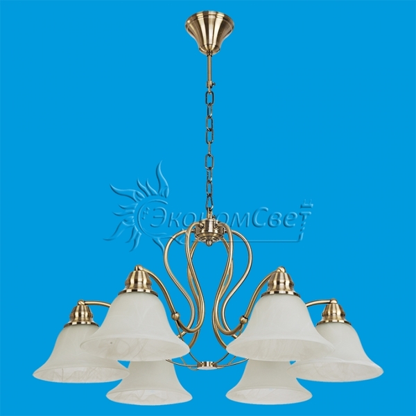Люстра, 60W, Е14, стекло, 6 плафонов, белый, 11182/6AB, ЭкономСвет, Китай