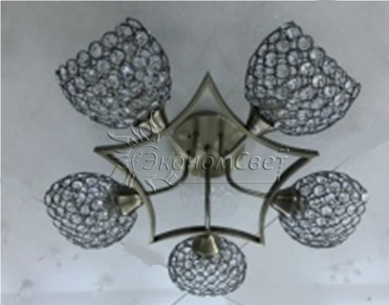 Люстра, 60W, Е27, металл/хрусталь, 5 плафонов, черный/прозрачный, 50226/5AB BK+CL, ЭкономСвет, Китай