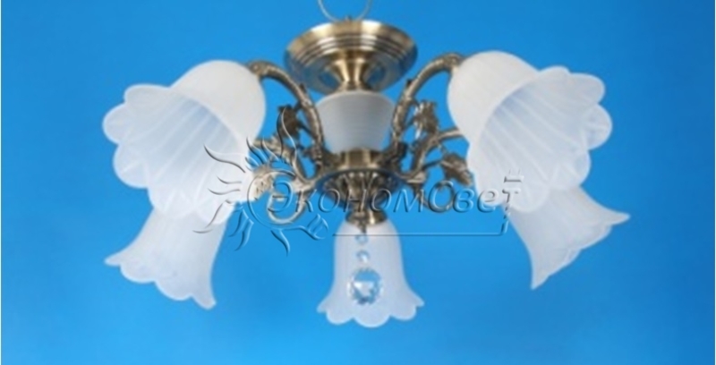Люстра, 40W, Е27, стекло, 5 плафонов, белый, B11270/5AB WT, ЭкономСвет, Китай