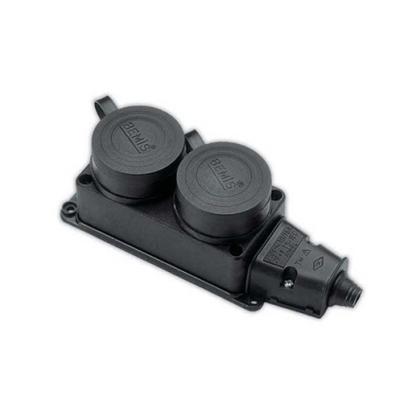 Колодка BEMIS ВК1-1402-2612 2 гнезда с з/к и крышкой кауч.220В 16А черная