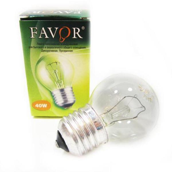 Лампа накаливания FAVOR P45 40W E14 CL (миньон) шарик прозрачный