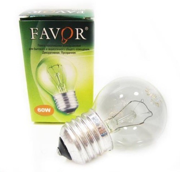 Лампа накаливания FAVOR P45 60W E14 CL шарик прозрачный
