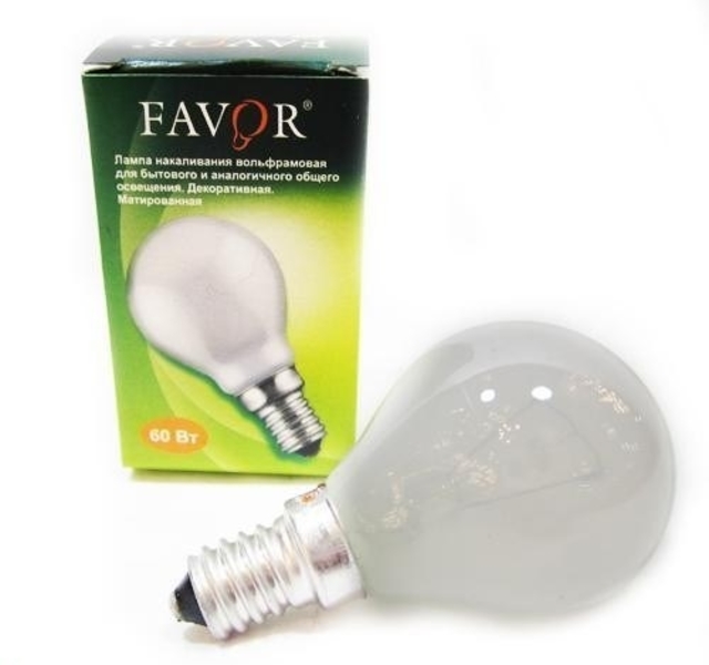 Лампа накаливания FAVOR P45 60W E27 CL шарик прозрачный