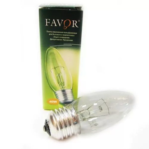 Лампа накаливания FAVOR В36 40W E27 CL свеча прозрачная