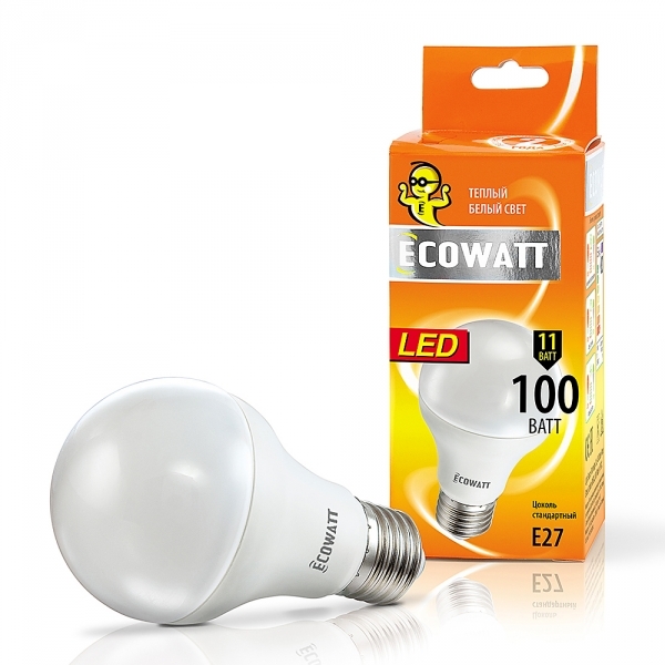 Лампа светод.ECOWATT А60 230В 11(100)W 2700К Е27 теплый белый свет груша
