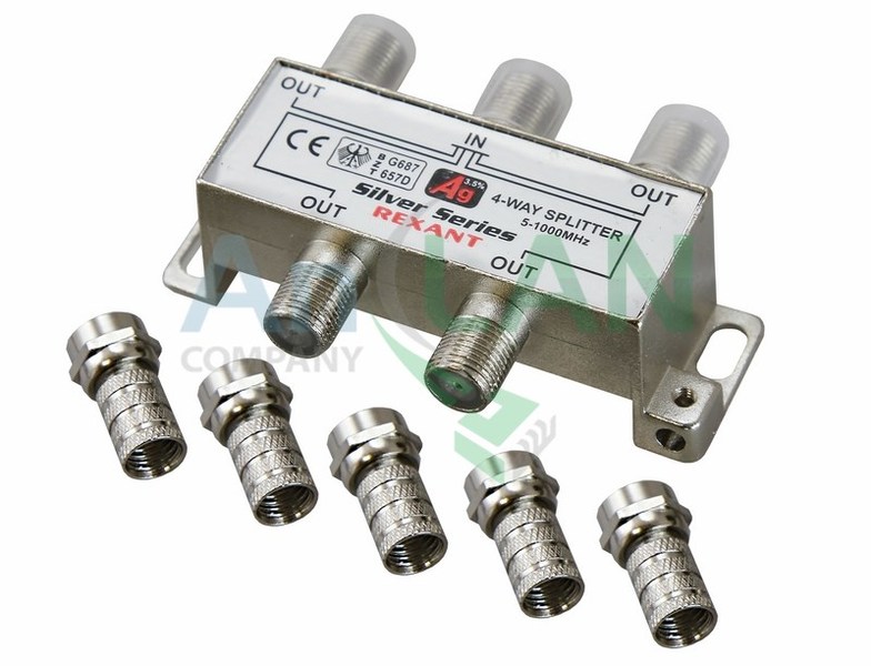 Делитель ТВ "краб" х4+5 штF "BOX" 5-1000 мГц "Silver" Rexant 05-6103