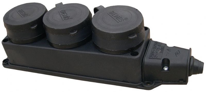 Колодка BEMIS ВК1-1402-2613 3 гнезда с з/к и крышкой кауч.220В 16А черная