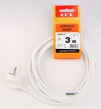 Сетевой шнур LUX V3ПВС 3*0,75 3м с вилкой с з/к белый