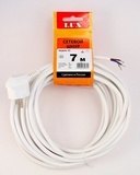 Сетевой шнур LUX V3ПВС 3*0,75 7м с вилкой с з/к белый