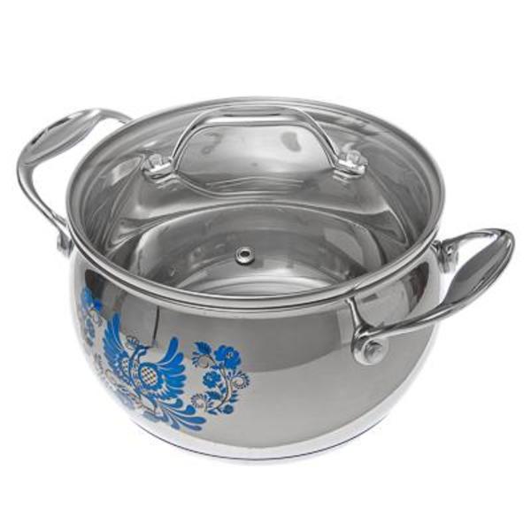 VETTA Гжель Кастрюля 18*10,5см. 2,6 л. со стекл. Крышкой, индукция, 822-018