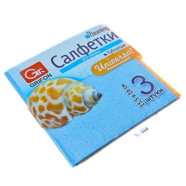 GRIFON Набор салфеток 3шт губчатых  для кухни,15,5*16 см,цветные,910-013