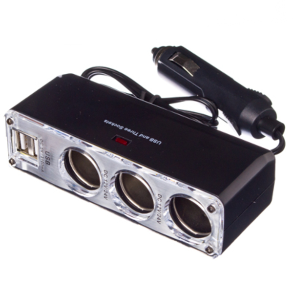 NEW CALAXY Разветвитель прикуривателя 3 гнезда+2 USB 3,1A,768-274