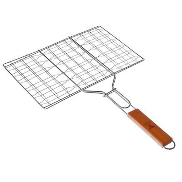 GRILLBOOM Решётка-гриль хромированная с деревянной ручкой 47х34х20см 104-029