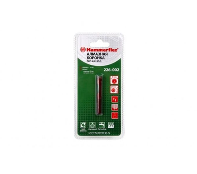 Алмазная трубчатая коронка HAMMER 226-002 DHS 8,0*77/7 А3 58965  ТОТАЛЬНАЯ РАСПРОДАЖА