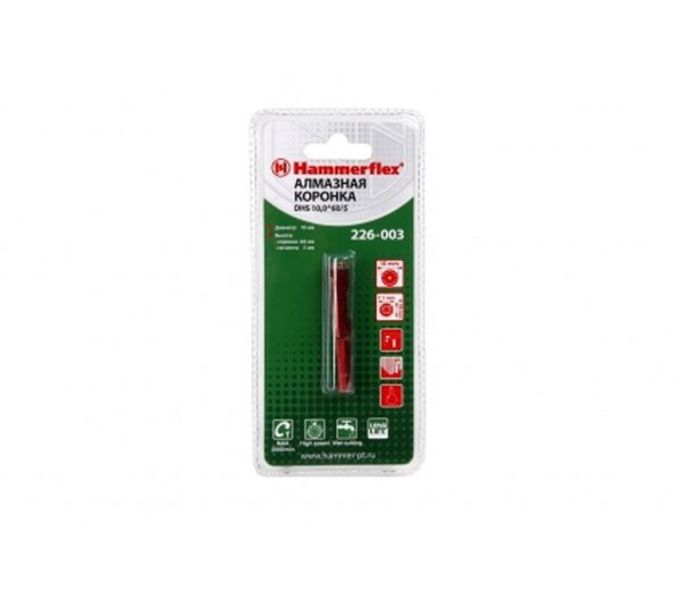 Алмазная трубчатая коронка HAMMER 226-003 DHS 10,0*77/7 А3 58966  ТОТАЛЬНАЯ РАСПРОДАЖА
