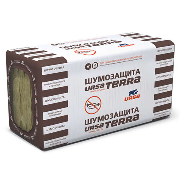 Теплоизоляция (Шумозащита) URSA Terra 34PN 1000*610*50 (0,305м3=6,1м2) 10шт/уп