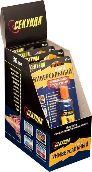 Секунда универсальный кристально-прозрачный 30мл шоу-бокс Клей 403-158
