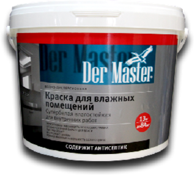 Краска ВД Der Master д/влаж. помещ., для внут.работ 13кг (1) супербелая