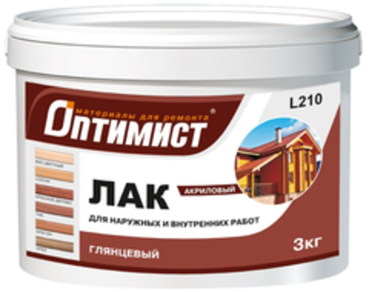 Лак акриловый глянц. д/внутр.и наруж. работ бесцв. 3кг (12) L210 Оптимист